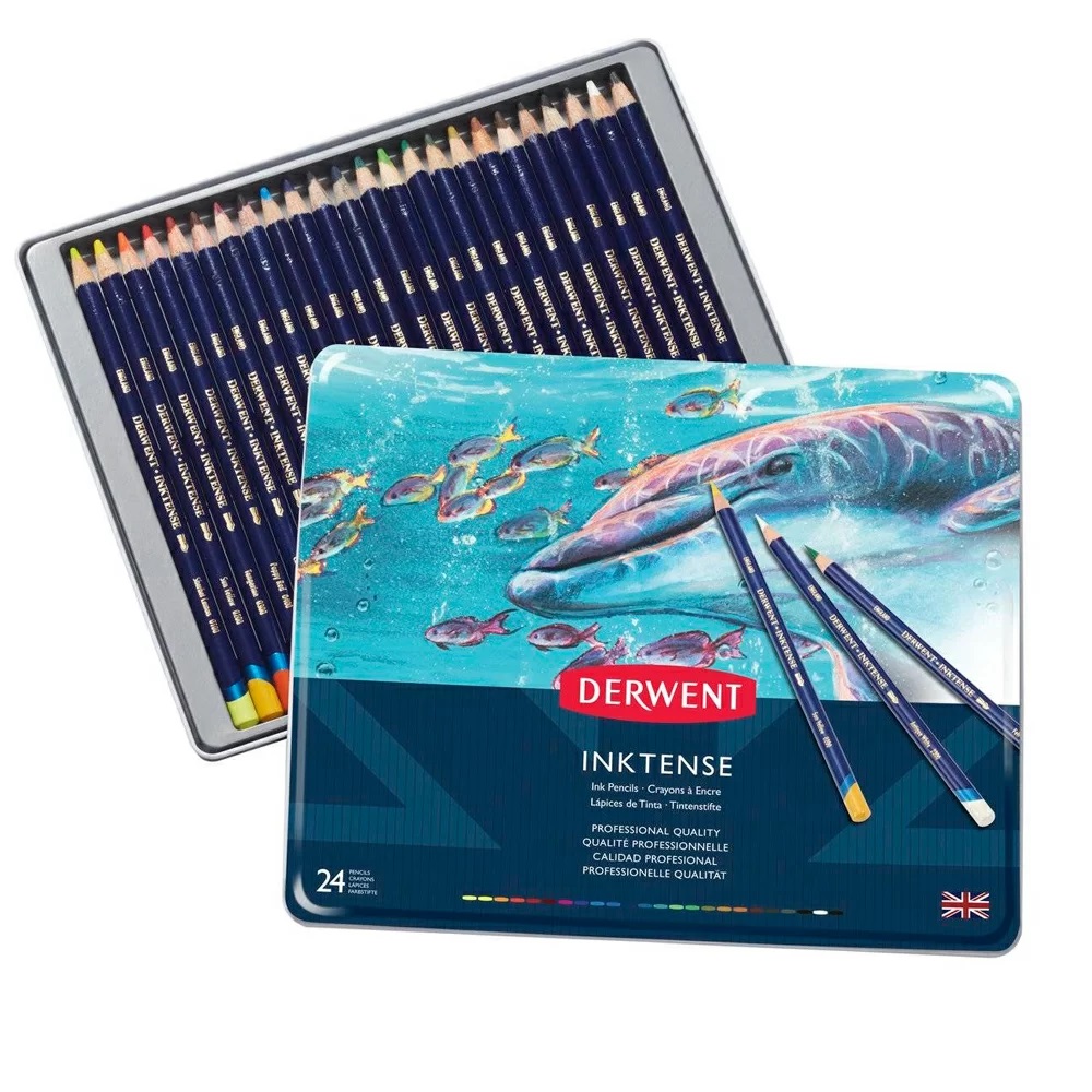 Набор акварельных карандашей Inktense Pencils (24 цвета в металлической упаковке), "Derwent"