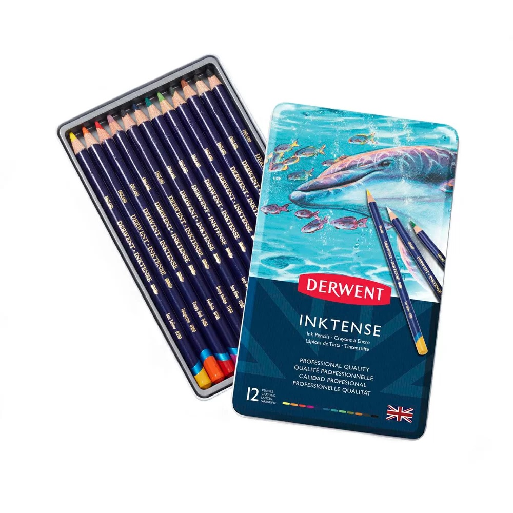 Набор акварельных карандашей Inktense Pencils (12 цветов в металлической упаковке), "Derwent"