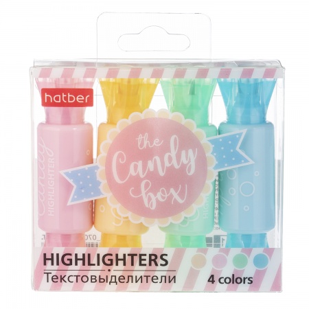 Набор текстовыделителей Hatber Candy Pastel Двухсторонний 4шт