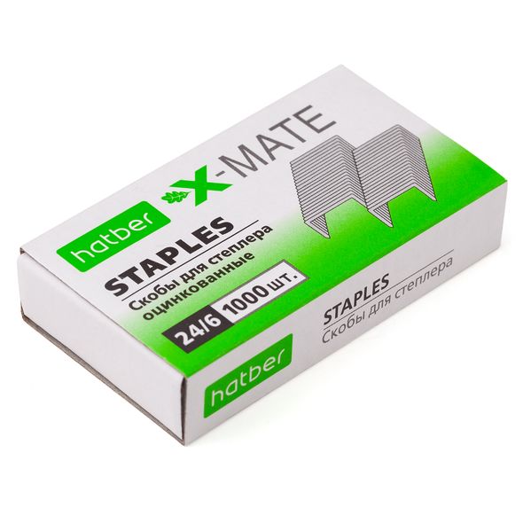 Скобы для степлера Hatber X-Mate 24/6 1000 скоб 6мм оцинкованные в картонном боксе