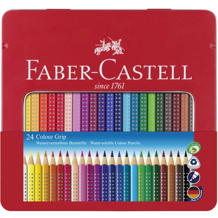 Карандаши цветные Faber-Castell "Grip", 24цв., трехгран., заточен., метал. упак.