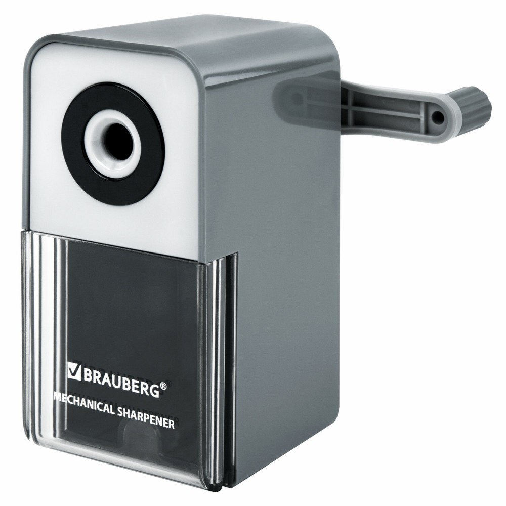 Точилка механическая BRAUBERG, для ч/гр и цветных карандашей, корпус серый, 272002