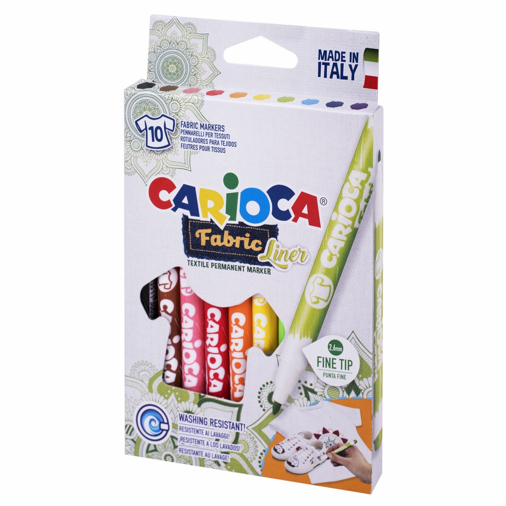 Маркеры для ткани CARIOCA (Италия), 10 цветов, круглый наконечник 2,6 мм, 42909