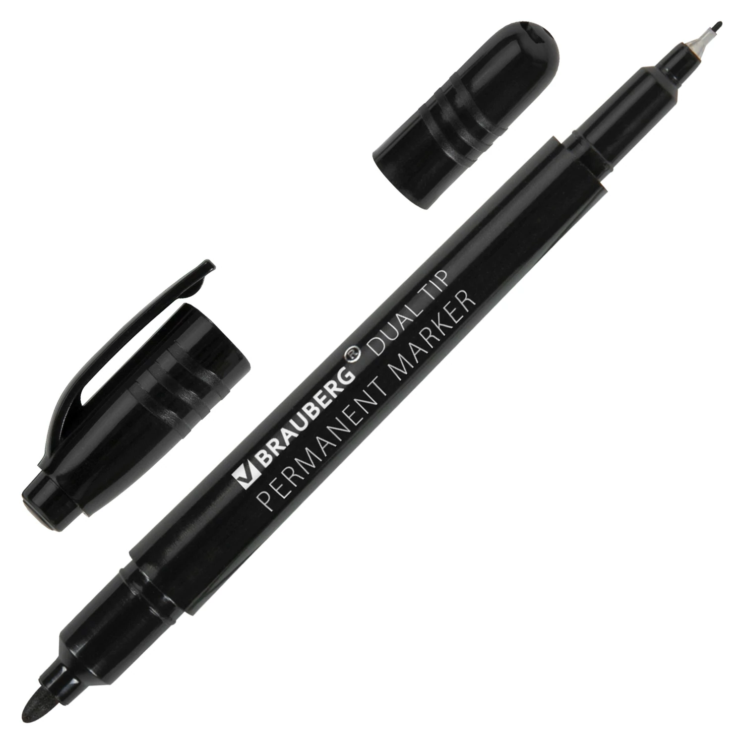 Маркер перманентный двусторонний BRAUBERG, ЧЕРНЫЙ, наконечники 0,7/1 мм, 152210