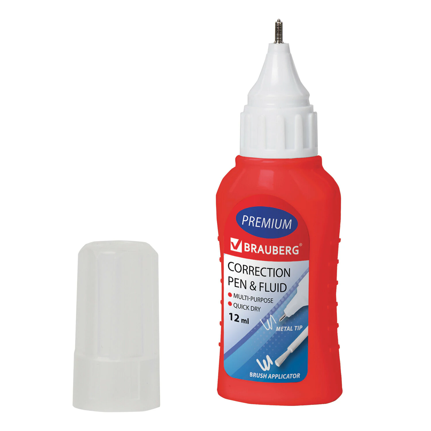 Ручка-корректор + корректирующая жидкость BRAUBERG 12 мл, 2 в 1: метал наконечник + кисточка, 225217